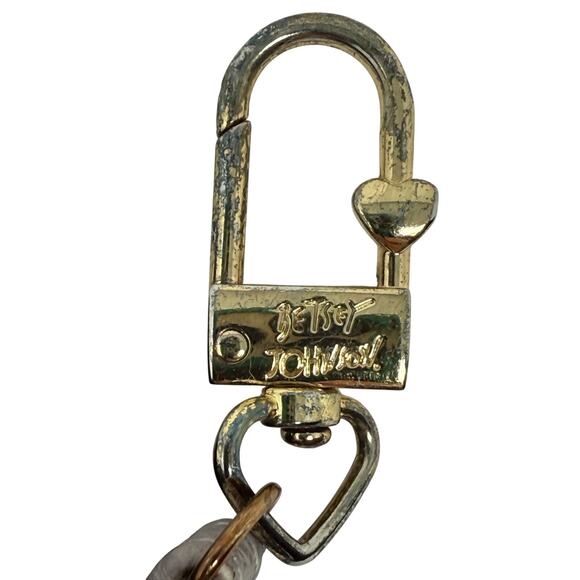 Betsey Johnson Gray Heart Wallet Keychain ID Holder Gold Hardware - Picture 6 of 6